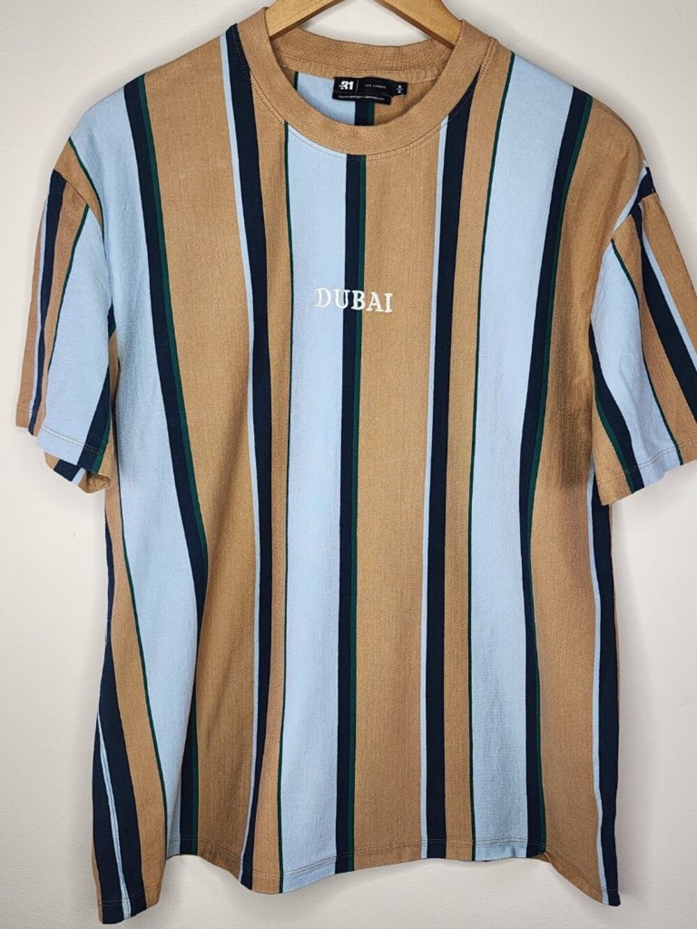 :31 Par Simons Dubai Stripe Tee — Multi, Size S | Organic Cotton Vertical Stripe